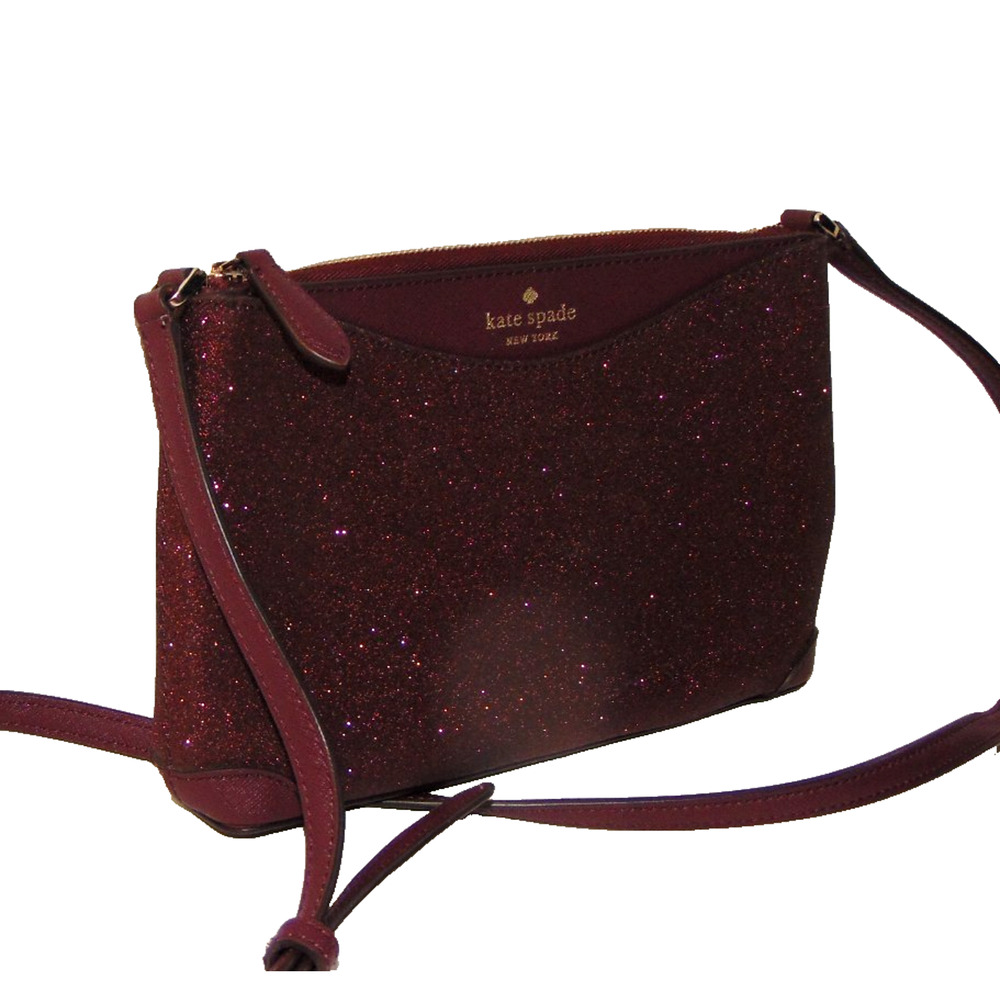 Kate Spade New York Tinsel Glitter Crossbody Bag Burgundy Wine Zip Gold Hardware - Picture 5 of 15